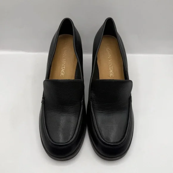 Crown Vintage Black Leather Chunky Loafer Pumps Women's Size 8 M - Picture 3 of 8